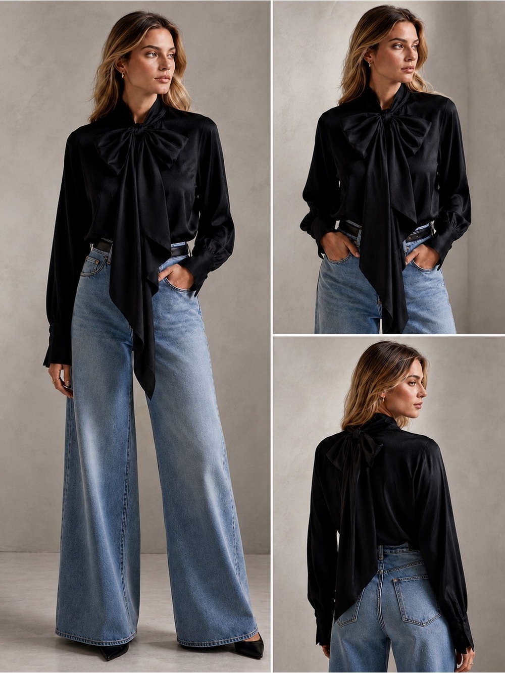 BNWT Banana Republic Black Scarf Tie Neck Blouse Large Sold Out Office Chic